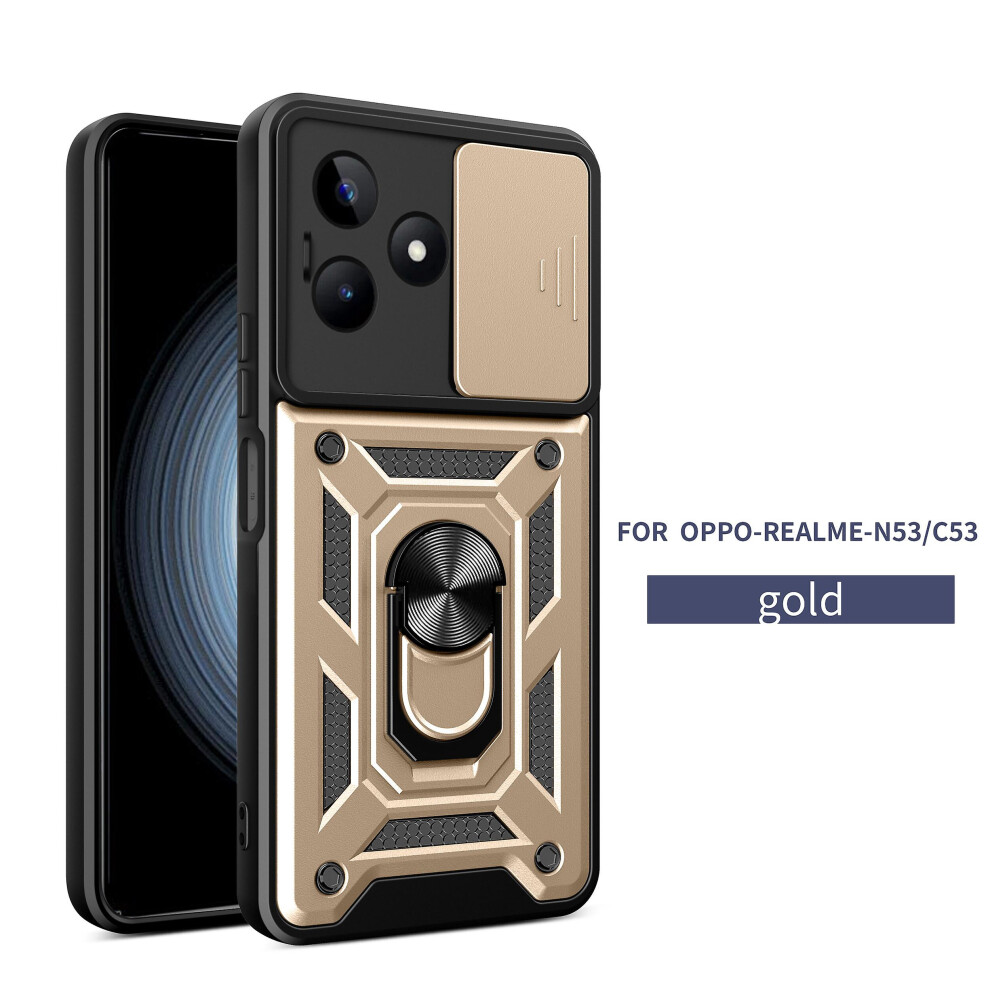 Magnetic Phone Case Compatible Oppo Realme N53 /C53 4G, Slide Camera Lens Protection And Built In 360 Rotatable Ring Holder: Gold 6132027143492