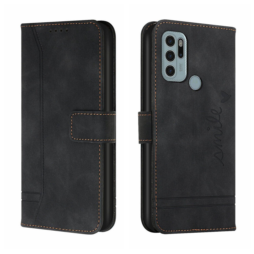 Leather Magnetic Closure Case With Flip Wallet Stand Function Cover Compatible Moto G60s: Black 3248990255179