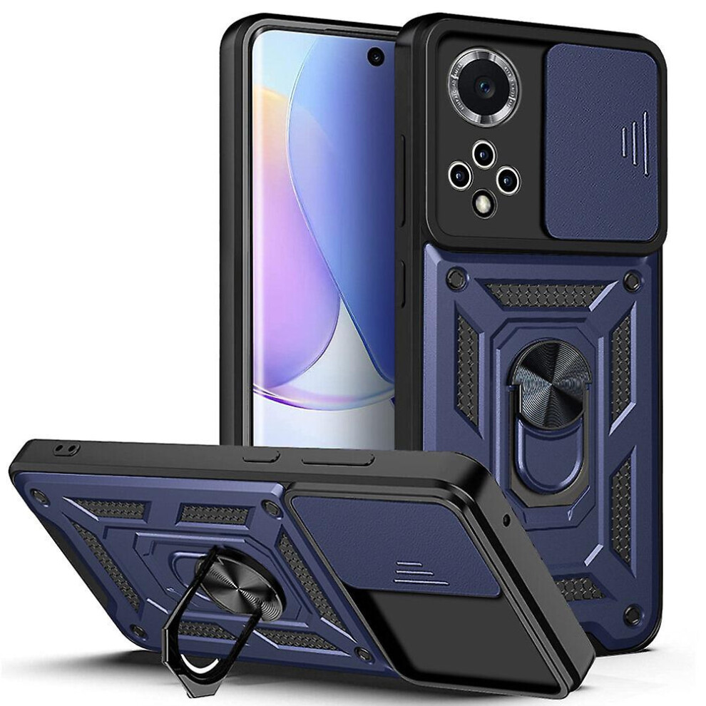 Magnetic Phone Case Compatible Huawei Nova/ 9 Honor 50, Slide Camera Lens Protection And Built In 360 Rotatable Ring Holder: Blue 4574221283215