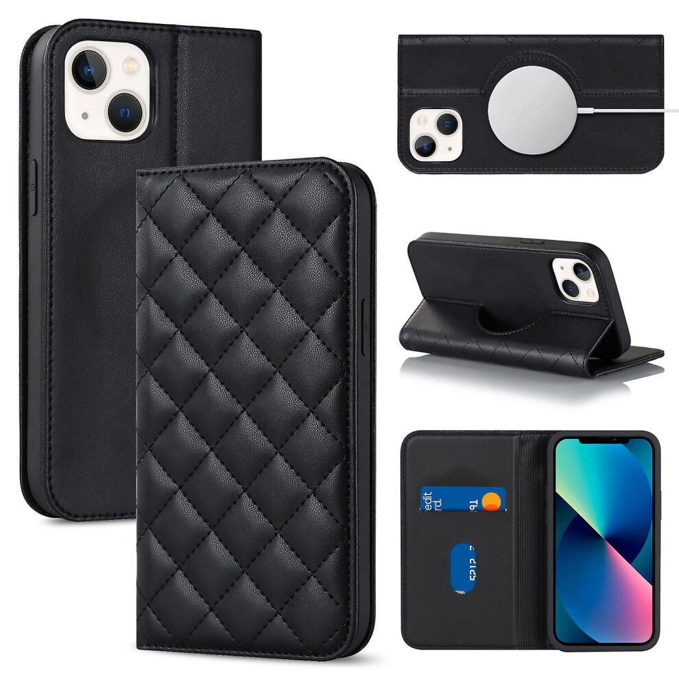 Compatible Iphone 13 Mini Case Leather Wallet Flip Phone Case With Magsafe: Black 3748264225445
