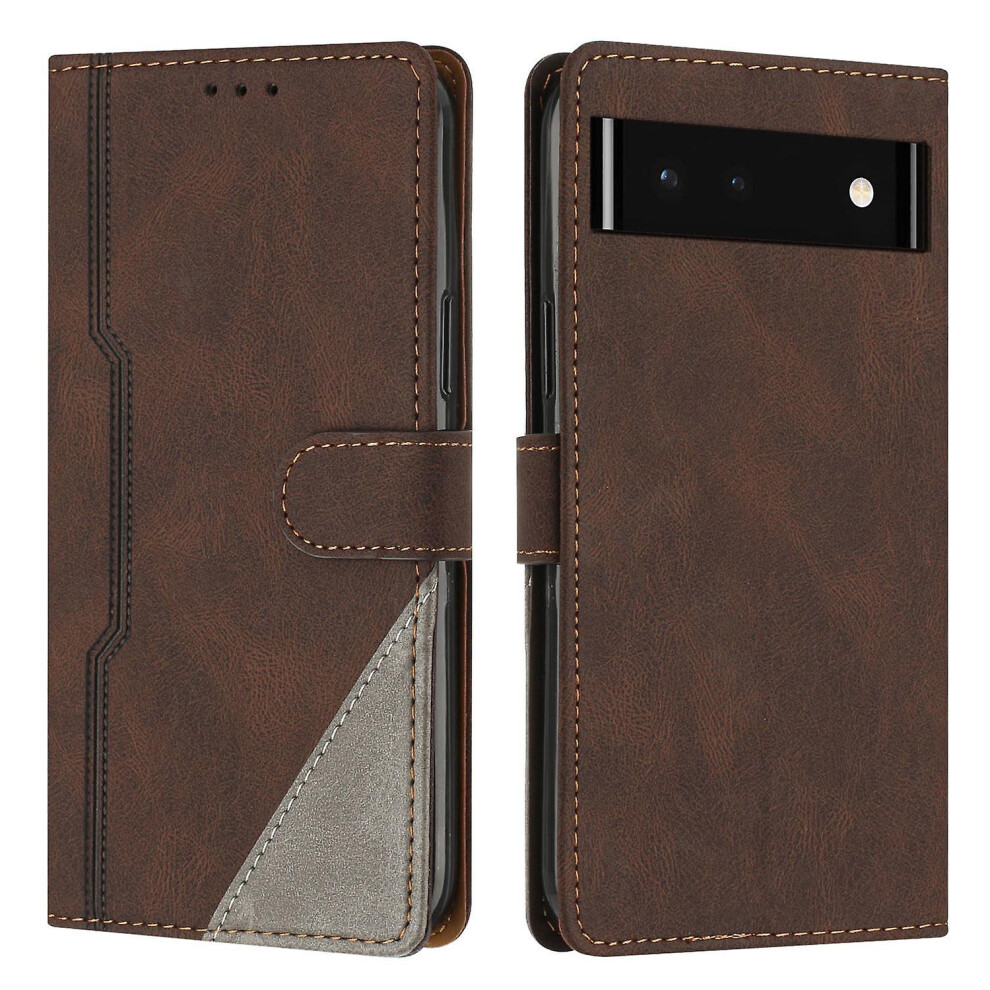 Leather Magnetic Clasp Case With Flip Wallet Stand Function Cover Compatible Google Pixel 6A: Brown 6132027143454