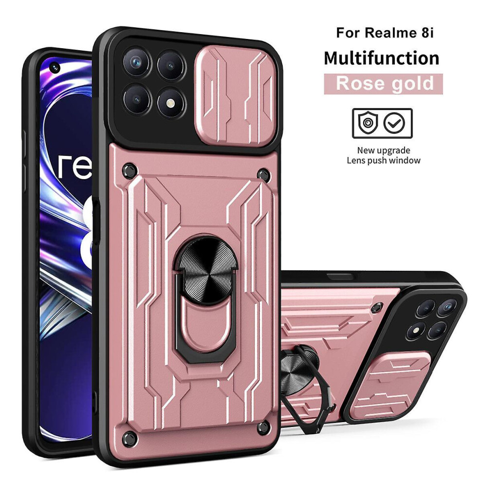 Magnetic Phone Case Compatible Oppo Realme 8I Slide Camera Lens Protection And Built In 360 Rotatable Ring Holder:rose Gold 4584695235894