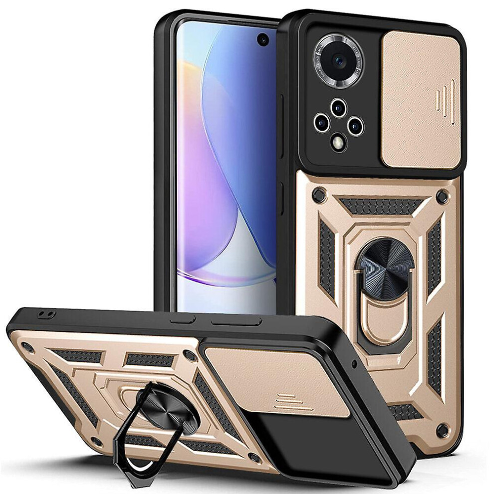 Magnetic Phone Case Compatible Huawei Nova/ 9 Honor 50, Slide Camera Lens Protection And Built In 360 Rotatable Ring Holder: Gold 4574221283222