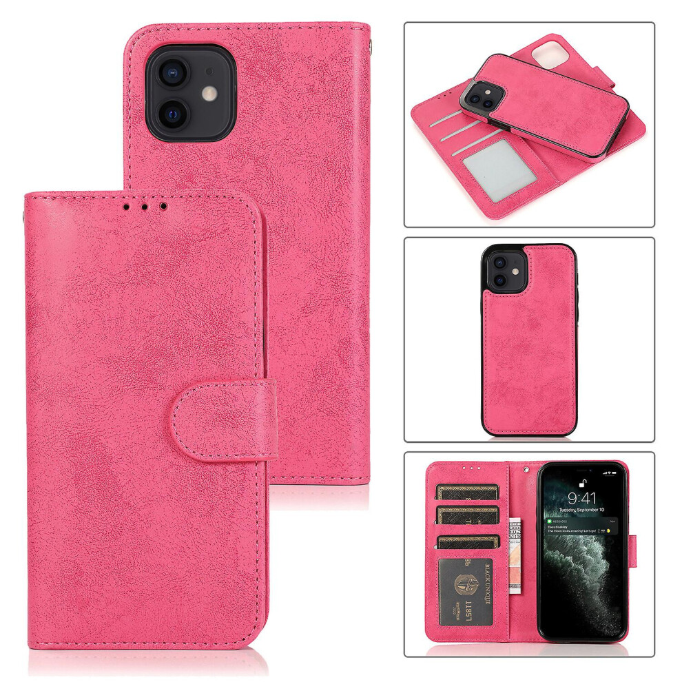 Iphone 12 Case, Card Slots Retro Leather Wallet Shockproof Flip Cover Magnetic Closure Bookstyle Stand Case:rose Red 3715007222221