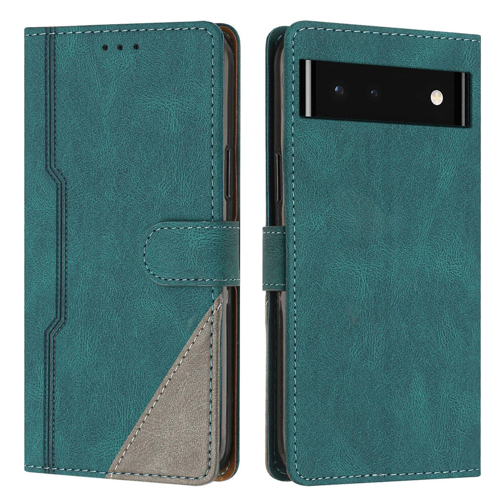 Leather Magnetic Clasp Case With Flip Wallet Stand Function Cover Compatible Google Pixel 6A: Green 6132027143461