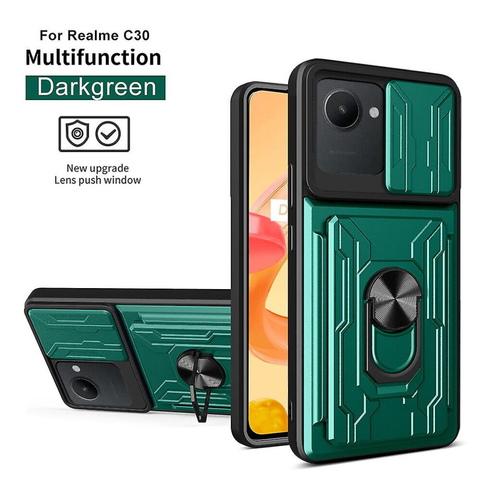 Magnetic Phone Case Compatible Oppo Realme C30 4G Slide Camera Lens Protection And Built In 360 Rotatable Ring Holder:dark Green 7357467398694