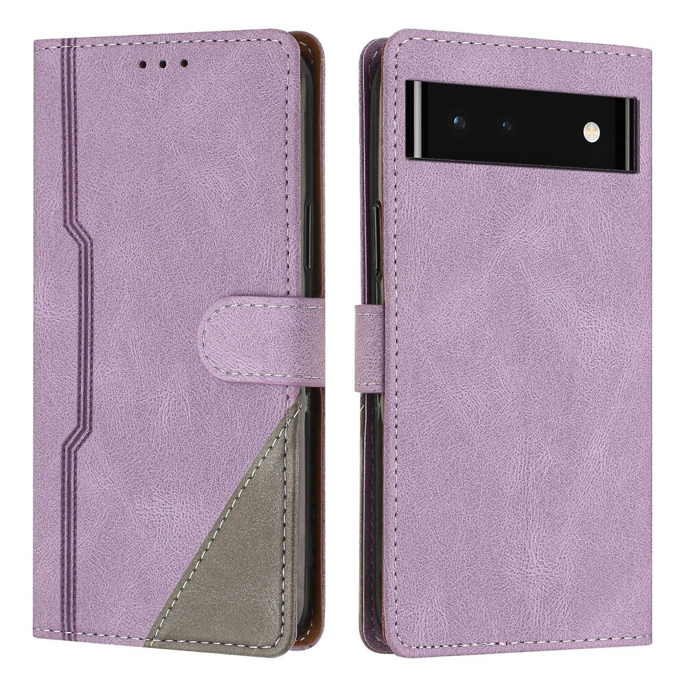 Leather Magnetic Clasp Case With Flip Wallet Stand Function Cover Compatible Google Pixel 6A: Purple 6132027143478