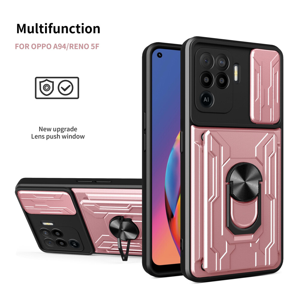 Magnetic Phone Case Compatible Oppo A94 4G Slide Camera Lens Protection And Built In 360 Rotatable Ring Holder:rose Gold 3748264225391