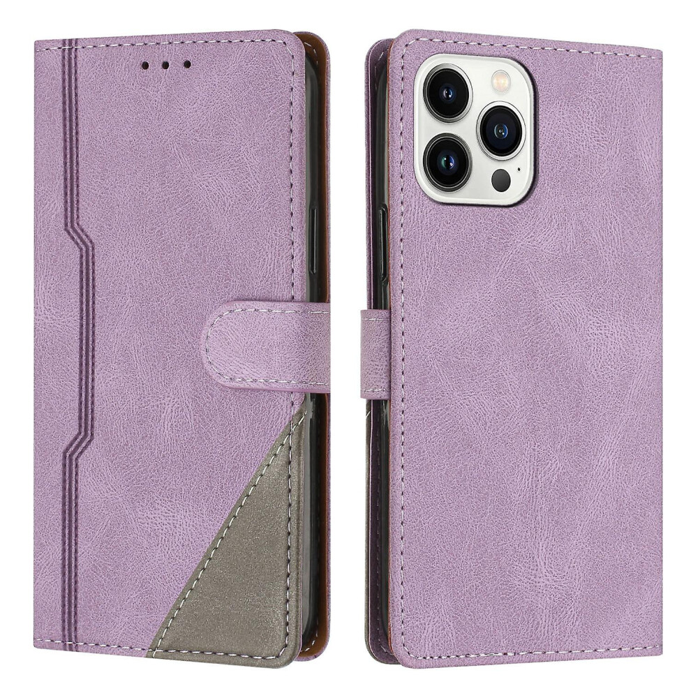Leather Magnetic Clasp Case With Flip Wallet Stand Function Cover Compatible Iphone 15 Pro Max: Purple 6132027143713