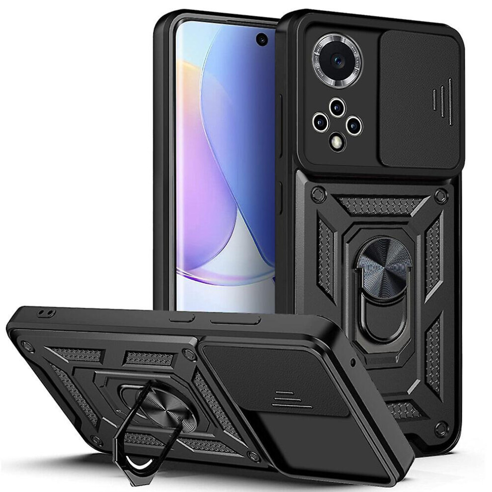 Magnetic Phone Case Compatible Huawei Nova/ 9 Honor 50, Slide Camera Lens Protection And Built In 360 Rotatable Ring Holder: Black 4574221283208