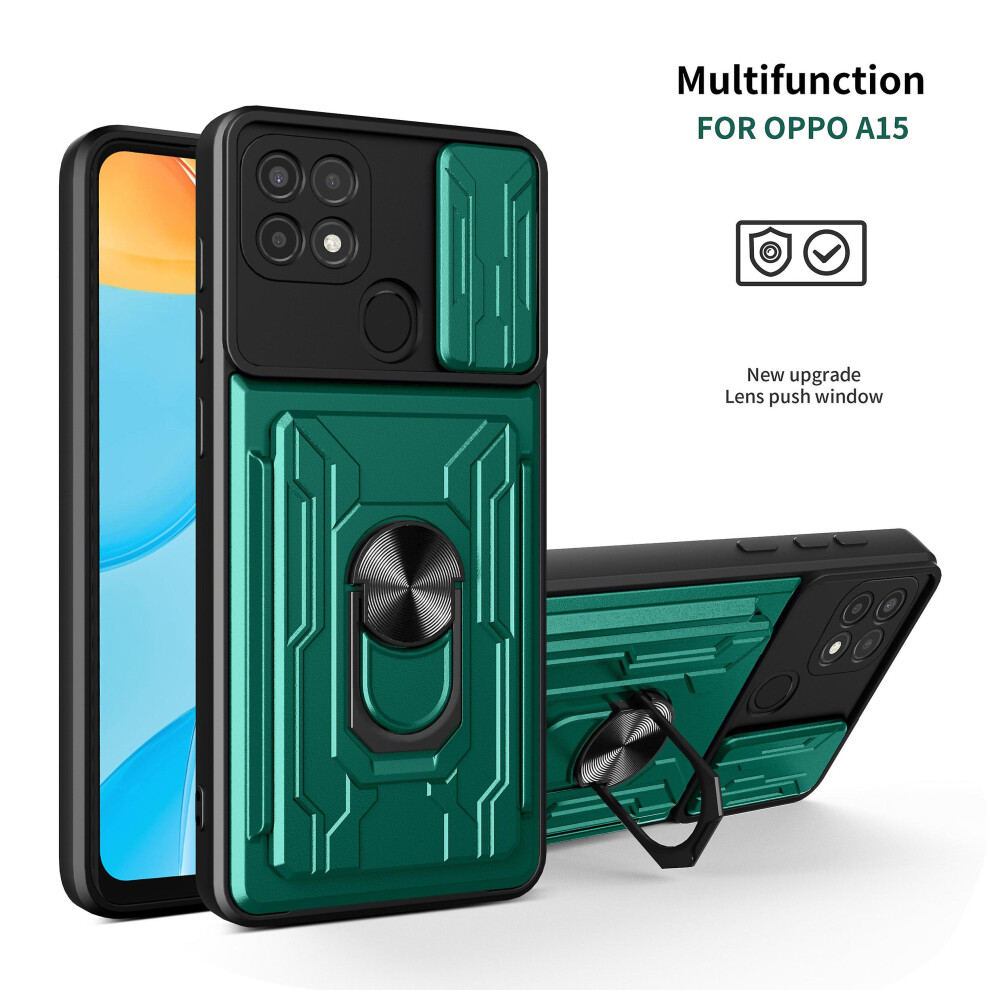 Magnetic Phone Case Compatible Oppo A15 Slide Camera Lens Protection And Built In 360 Rotatable Ring Holder:dark Green 7056706124888