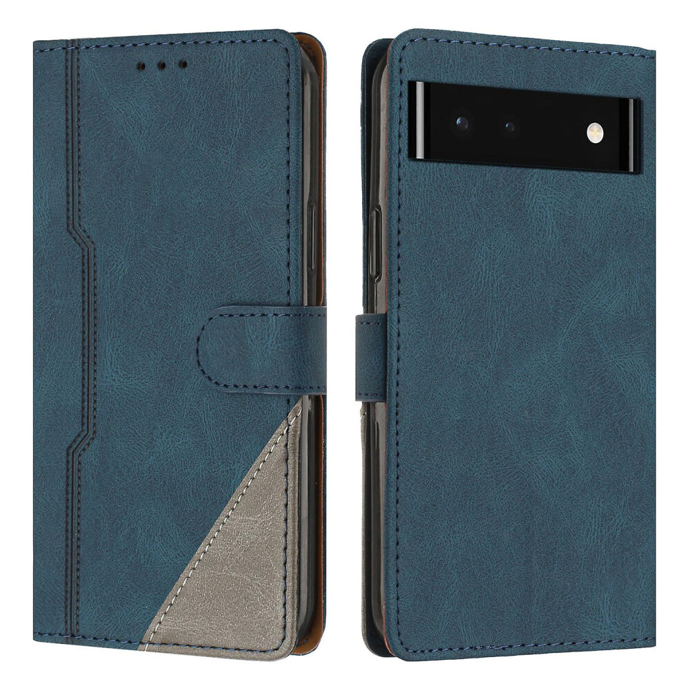 Leather Magnetic Clasp Case With Flip Wallet Stand Function Cover Compatible Google Pixel 6A: Blue 6132027143447