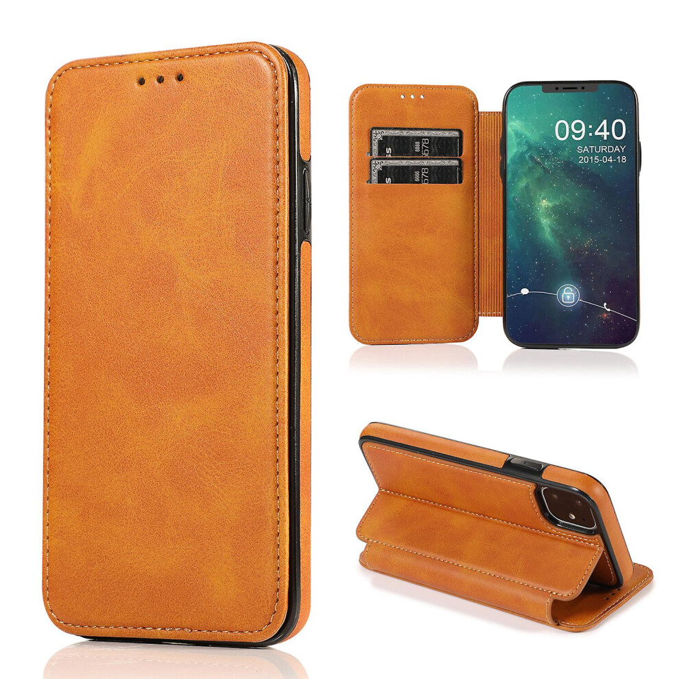 Iphone 11 Case Leather Wallet Flip Phone Case:khaki 3581503313868