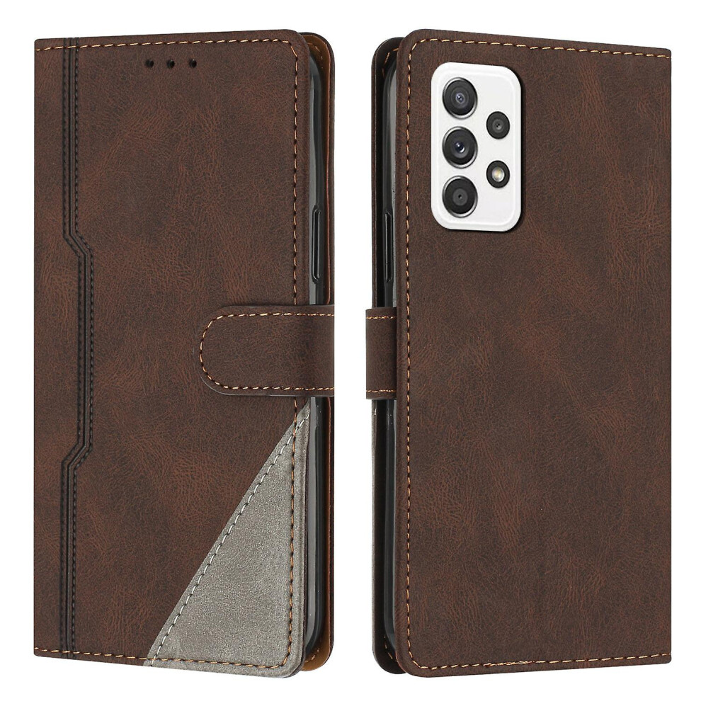Leather Magnetic Clasp Case With Flip Wallet Stand Function Cover Compatible Samsung A33 5G: Brown 7056706124703