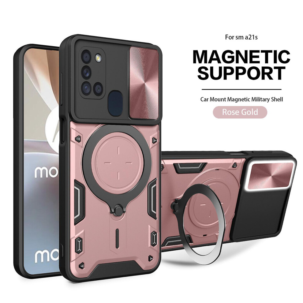 Magnetic Phone Case Compatible Samsung A21s, Slide Camera Lens Protection And Built In 360 Rotatable Ring Holder:rose Gold 7056706124840