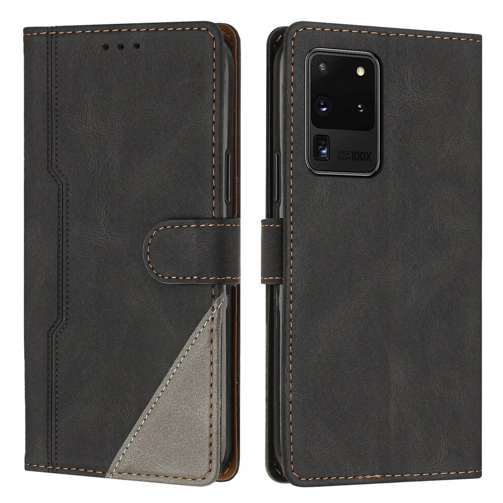 Leather Magnetic Clasp Case With Flip Wallet Stand Function Cover Compatible Samsung S20 Ultra: Black 355818193087