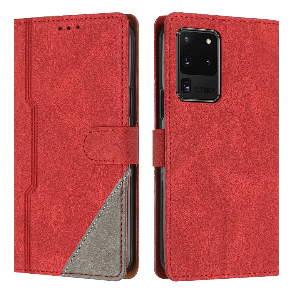Leather Magnetic Clasp Case With Flip Wallet Stand Function Cover Compatible Samsung S20 Ultra: Red 355818193131