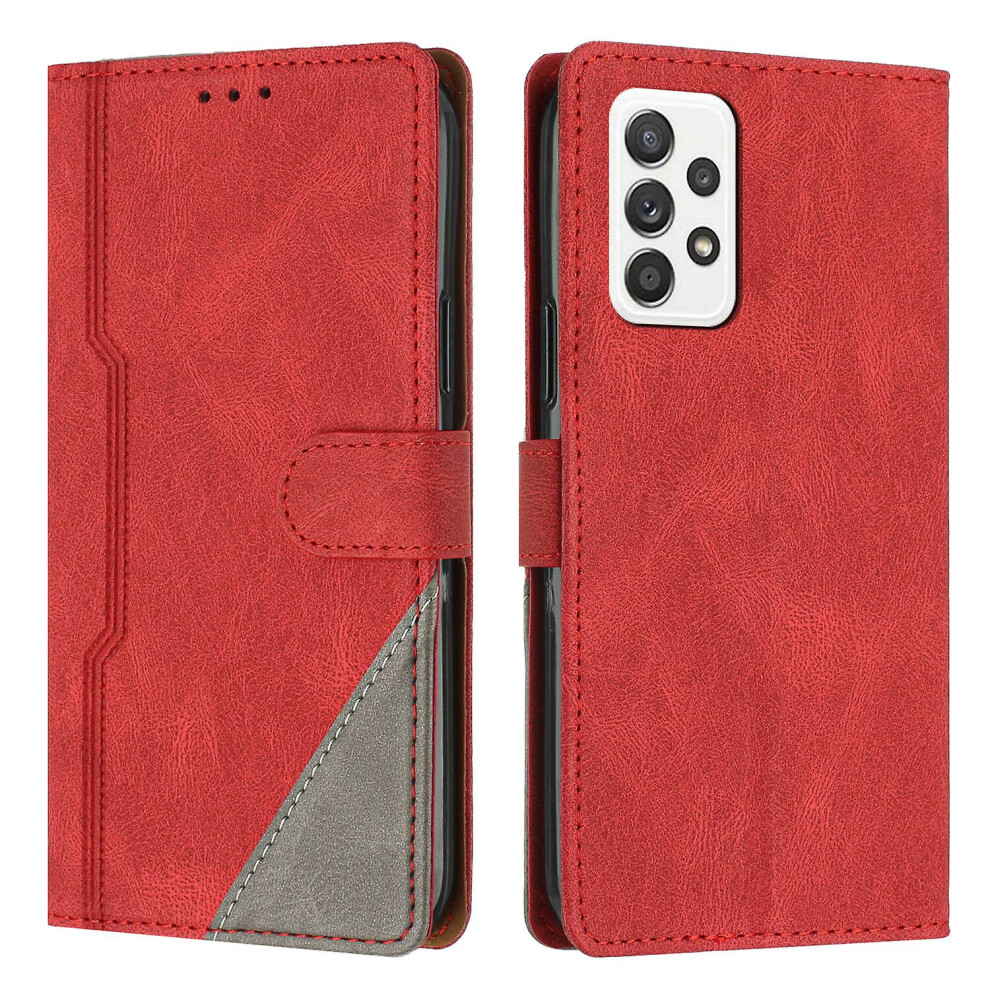 Leather Magnetic Clasp Case With Flip Wallet Stand Function Cover Compatible Samsung A33 5G: Red 7056706124734