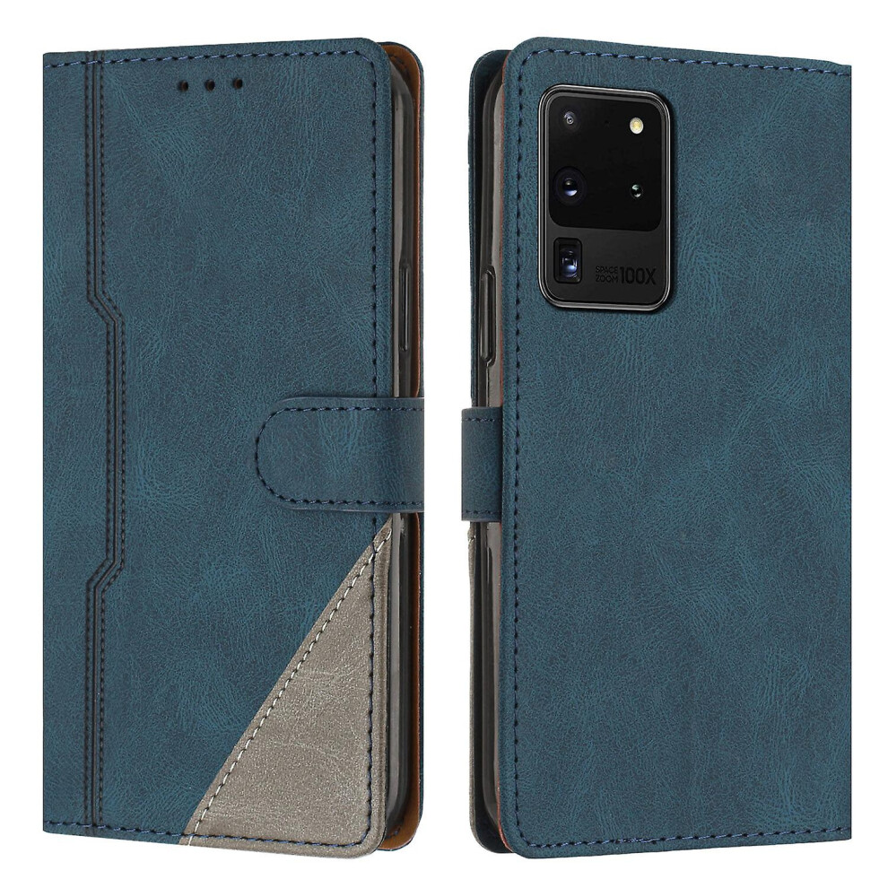 Leather Magnetic Clasp Case With Flip Wallet Stand Function Cover Compatible Samsung S20 Ultra: Blue 355818193094