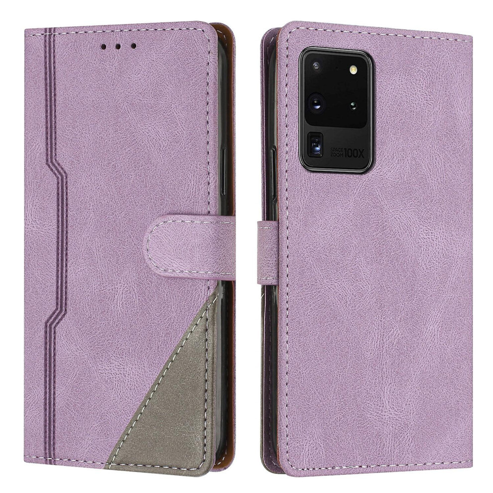 Leather Magnetic Clasp Case With Flip Wallet Stand Function Cover Compatible Samsung S20 Ultra: Purple 355818193124