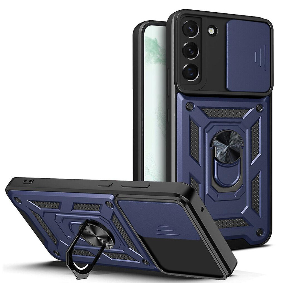 Magnetic Phone Case Compatible Samsung S22, Slide Camera Lens Protection And Built In 360 Rotatable Ring Holder: Blue 8383763399577