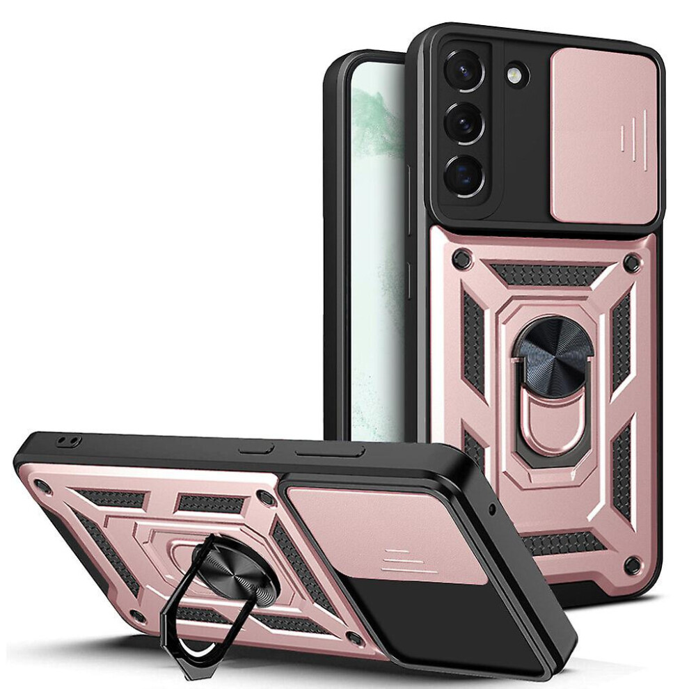 Magnetic Phone Case Compatible Samsung S22, Slide Camera Lens Protection And Built In 360 Rotatable Ring Holder:rose Gold 8383763399614