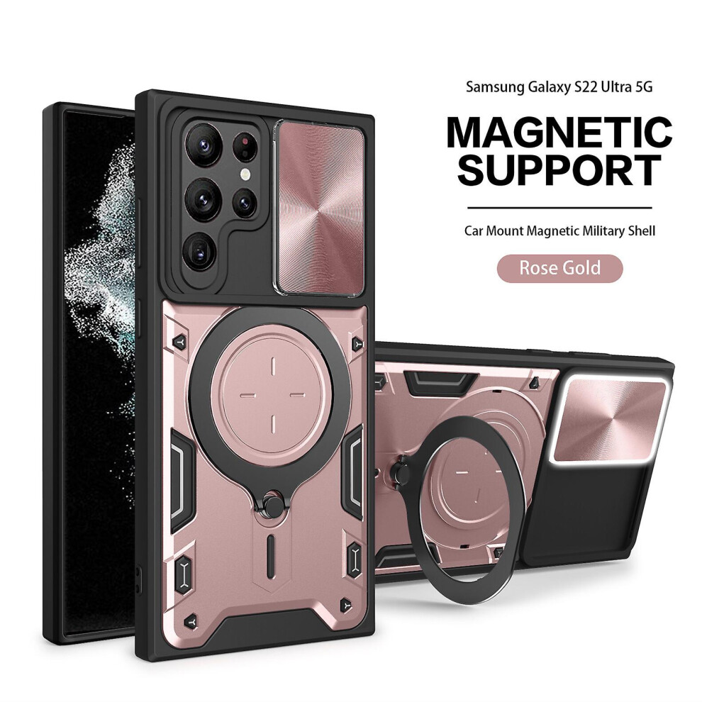 Magnetic Phone Case Compatible Samsung S22 Ultra, Slide Camera Lens Protection And Built In 360 Rotatable Ring Holder:rose Gold 4867270168207
