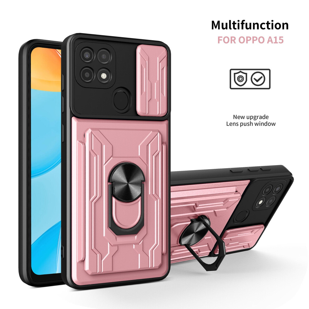 Magnetic Phone Case Compatible Oppo A15 Slide Camera Lens Protection And Built In 360 Rotatable Ring Holder:rose Gold 7056706124918