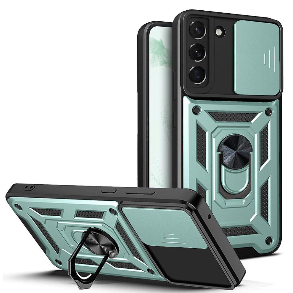 Magnetic Phone Case Compatible Samsung S22, Slide Camera Lens Protection And Built In 360 Rotatable Ring Holder: Green 8383763399591