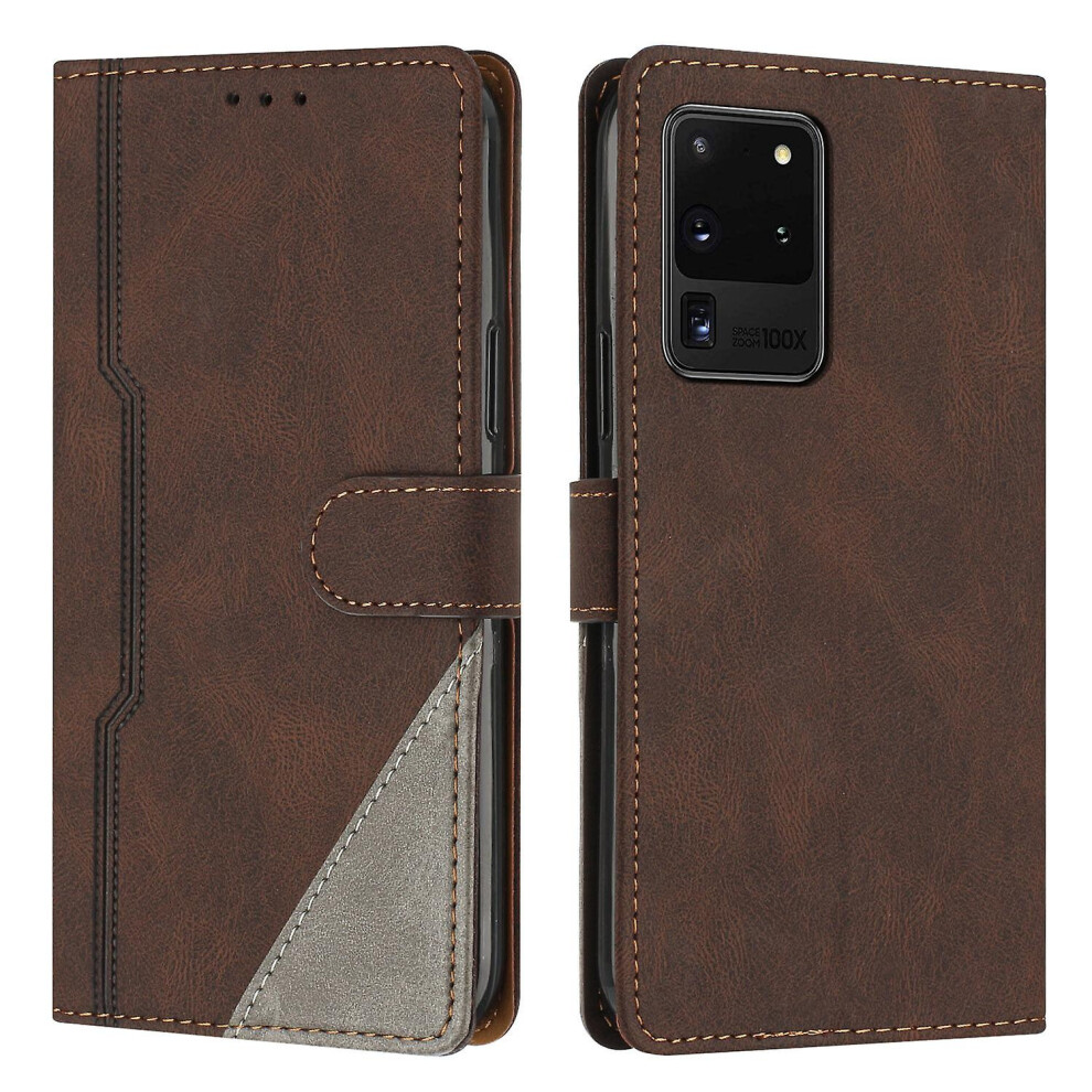 Leather Magnetic Clasp Case With Flip Wallet Stand Function Cover Compatible Samsung S20 Ultra: Brown 355818193100