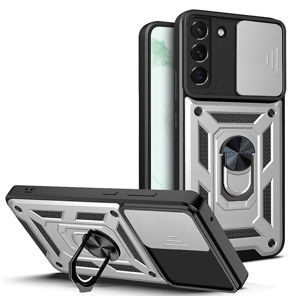 Magnetic Phone Case Compatible Samsung S22, Slide Camera Lens Protection And Built In 360 Rotatable Ring Holder:silvery 8383763399621