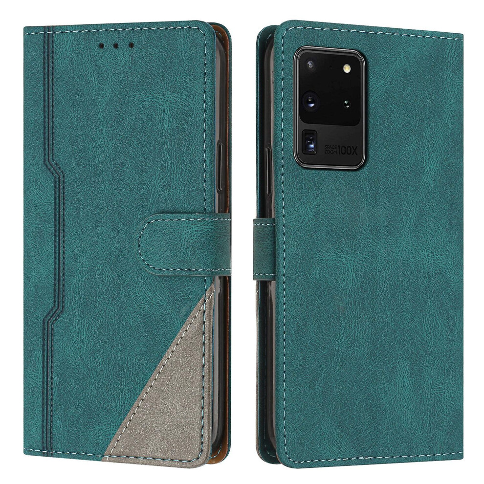 Leather Magnetic Clasp Case With Flip Wallet Stand Function Cover Compatible Samsung S20 Ultra: Green 355818193117