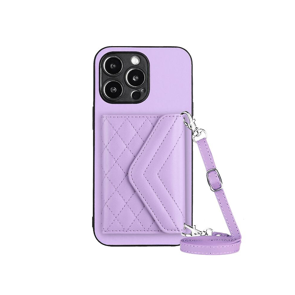 Compatible Iphone X / Xs Rhombic Texture Card Bag Rfid Phone Case With Long Lanyard:light Purple 7676609259243