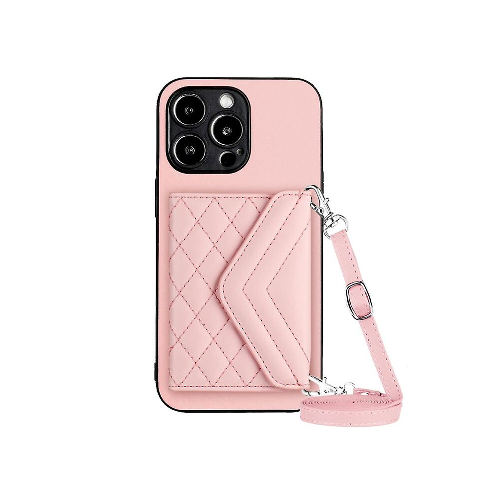 Compatible Iphone 12 Pro Max Rhombic Texture Card Bag Rfid Phone Case With Long Lanyard:rose Gold 4984195313540