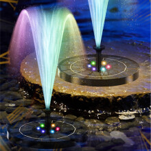 Solar Pond Fountain with LED Lights, Floating Water Pump, 6 Nozzles, Bird Bath & Garden Water Feature