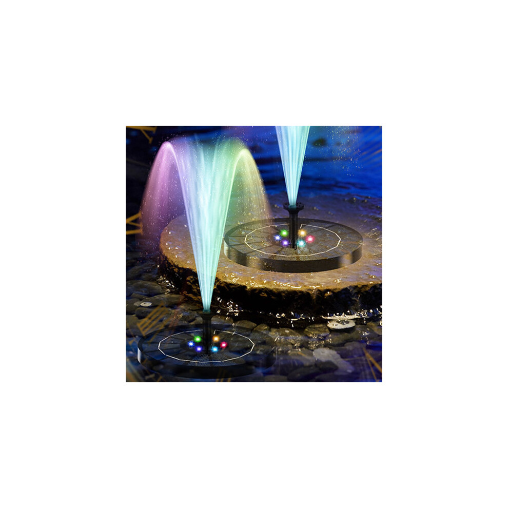 J&Y Solar Pond Fountain With Led Lights, Floating Water Pump, 6 Nozzles, Bird Bath & Garden Water Feature