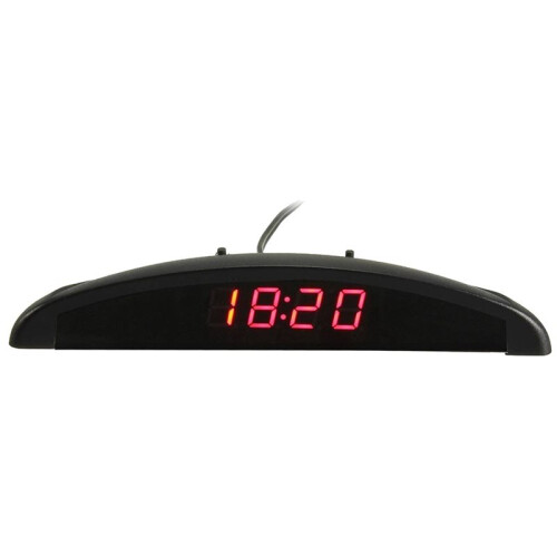 3-In-1 Auto 12V Digitale LED-Voltmeter Spanningstemperatuur Horlogethermometer, Rood