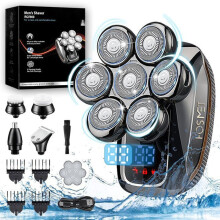 Rasoir électrique 7D à tête flottante pour hommes chauves, étanche, avec écran LED, kit de rasage 5 en 1, rechargeable par USB et sans