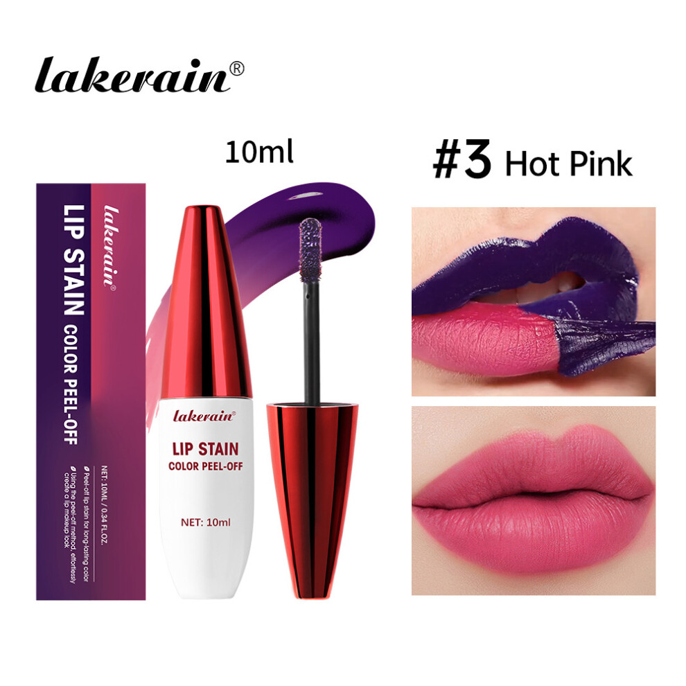 (#3 Hot Pink) NEW Lakerain Peel-Off Lip Stain Long Lasting Waterproof Tattoo Lip Tint Transfer Smudge Proof 10ml