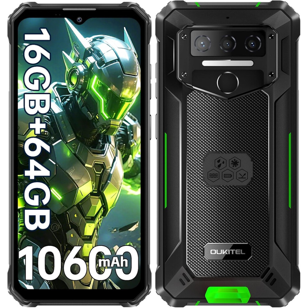 (Green) Wp23s Rugged Phone 10600Mah Battery, 64Gb Rom Cell Phone, 6.52'', Android 15 Phones, Black/Green/Orange Green,Black 4027021856245