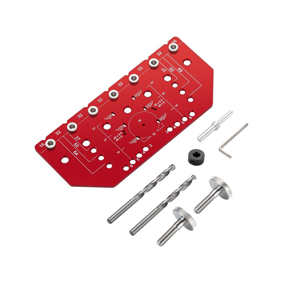 Shelf Pin Jig And Hinge Jig 2 In 1 Self-Contained Clamping, 32Mm Shelf Pin Jig Aluminum Alloy With 1/4 Inch Drill Bits 4713460647970
