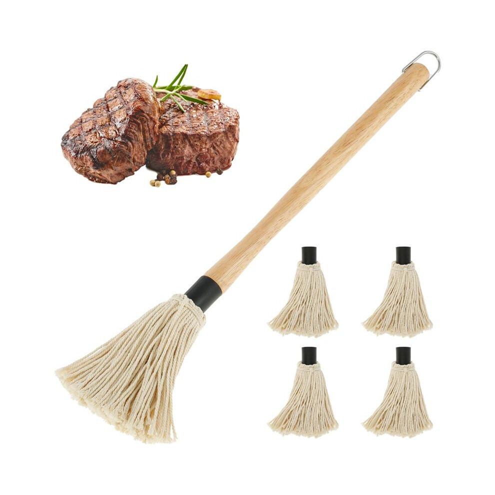 1 Set Bbq Mop 18.3 Inch Bbq Mop Brush Grill Brush Wooden Long Handle Grill Brush For Sauce Bbq Smoking Steak 6032556367973