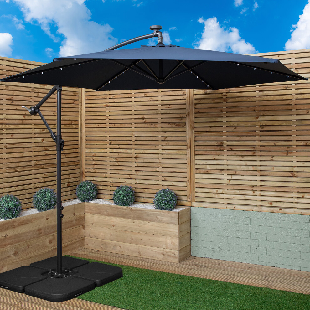 Samuel Alexander 3M Solar Powered Lit Banana Cantilever Garden Parasol With Leds & Base Weights Included In Blue