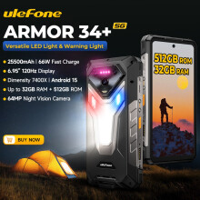 (Black) Ulefone Armor 34  25500mAh Rugged Phone 5G AI Smartphone Android 15 Up to 512GB 6.95" 120Hz Display,Black
