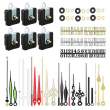 Kit de 6 Mécanismes D'Horloge Murale à Quartz de 16 mm avec 8 Paires Différentes D'Aiguilles et 6 Chiffres D'Horloge