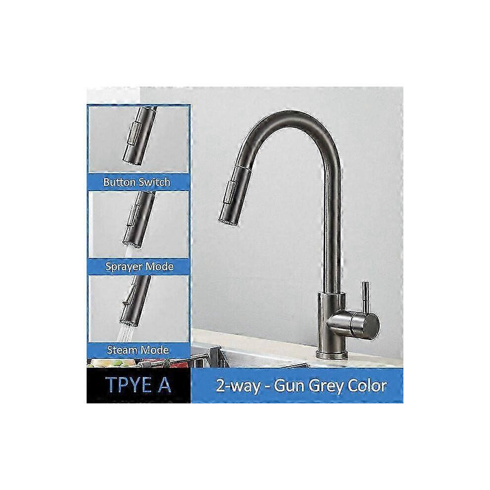 (Gun Gray) Touch Sensor Kitchen Faucet, 360 Rotary Stainless Steel Sink Mixer With Detachable Gold Sensor, Modern Sensing Crane Faucet 5941318156292