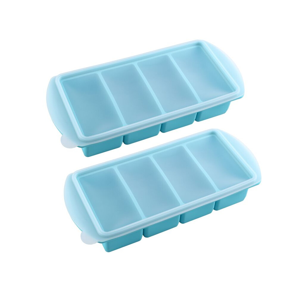Saudism Silicone Freezer Tray With Lid-Silicone Freezer Food Molds Ice Tray,Freezer Container,Freeze & Store Soup 2Pcs