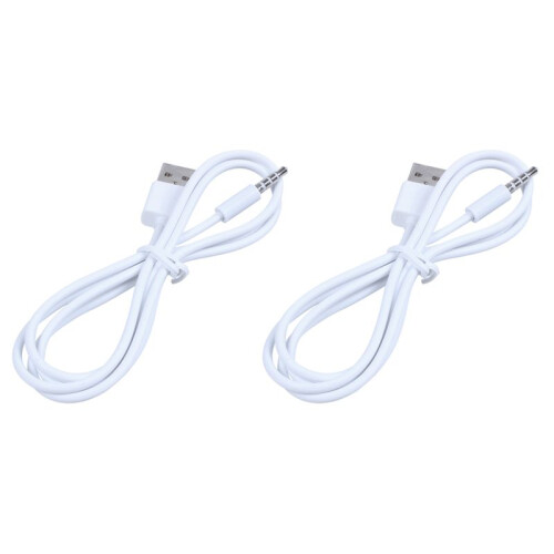 2X 3.5Mm Plug Audio Aux to Usb 2.0 Plug Adapter Charging Cable 1M White
