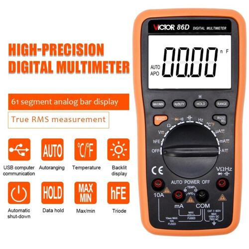 VICTOR 86D 5999 Counts High Accuracy Auto Range True RMS Pocket Digital Multimeter with USB Interface 1