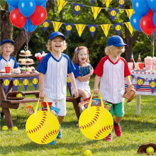 12 Pcs Softball Party Favor Bags 10 X 10 Inch Softball Gift Bags with Handle Round Non Woven Gift Pouches